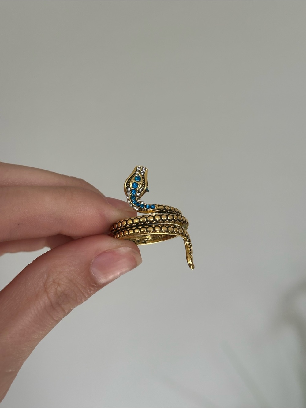 Gold Snake Wrap Ring with Blue Accent Stones - Picture 7 of 9